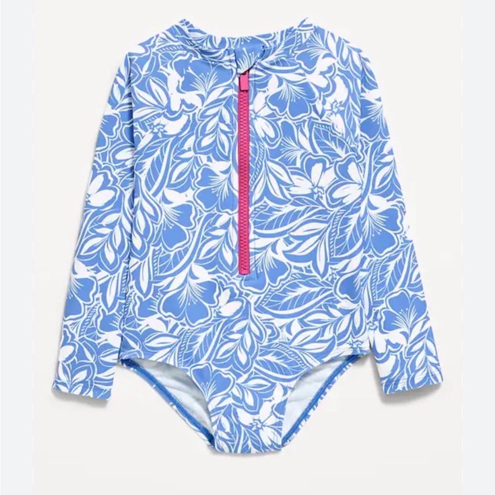 Old Navy Printed Zip-Front Rashguard One-Piece Swimsuit Toddler Girls 5T NEW